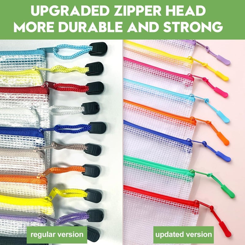 YOPCDJ 12pcs Large A4 Mesh Zipper Pouch File Bags Reusable Zippered Pouches for Organizing Classroom, Board Game Storage, Puzzle Bags - Image 3